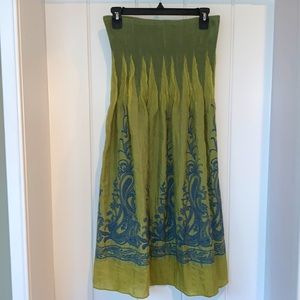Lapis Anthropology embroidered skirt or Summer Dress, One Size, Green with Blue